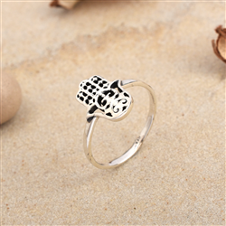 Oxidized Sterling Silver Hamsa Hand Ring