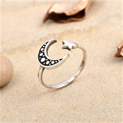Oxidized Sterling Silver Moon and Star Ring